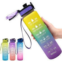 (Yellow Green Purple) 35oz Water Bottle With Time Marker , For Fitness And Outdoor Enthusiasts