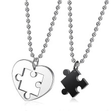 2pcs Stainless Steel Couples Love Heart Puzzle Pendant Necklace for Valentines Day