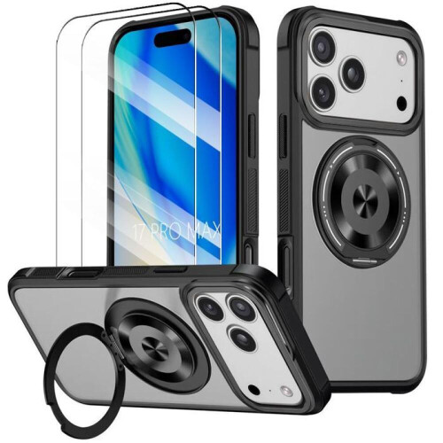Capa BOOLING com suporte - para iPhone 17 Pro Max - Híbrida com anel magnético - Preta -