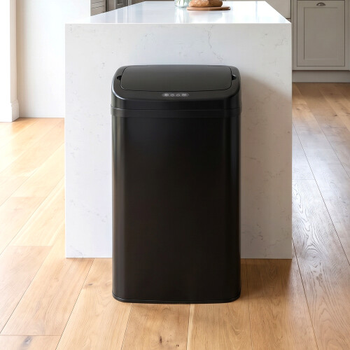 Homcom (Black) HOMCOM 48L Sensor Bin, Galvanised Steel Kitchen Bin with Automatic Close