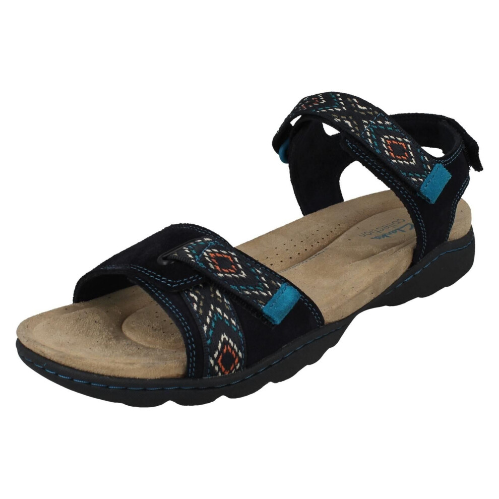 Clarks (Navy, Uk 4) Ladies Sandals With Adjustable Straps - Amanda Sprint Blue