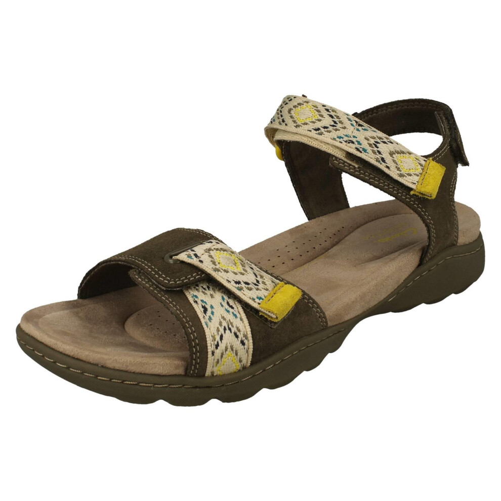 Clarks (Khaki, Uk 6.5) Ladies Sandals With Adjustable Straps - Amanda Sprint