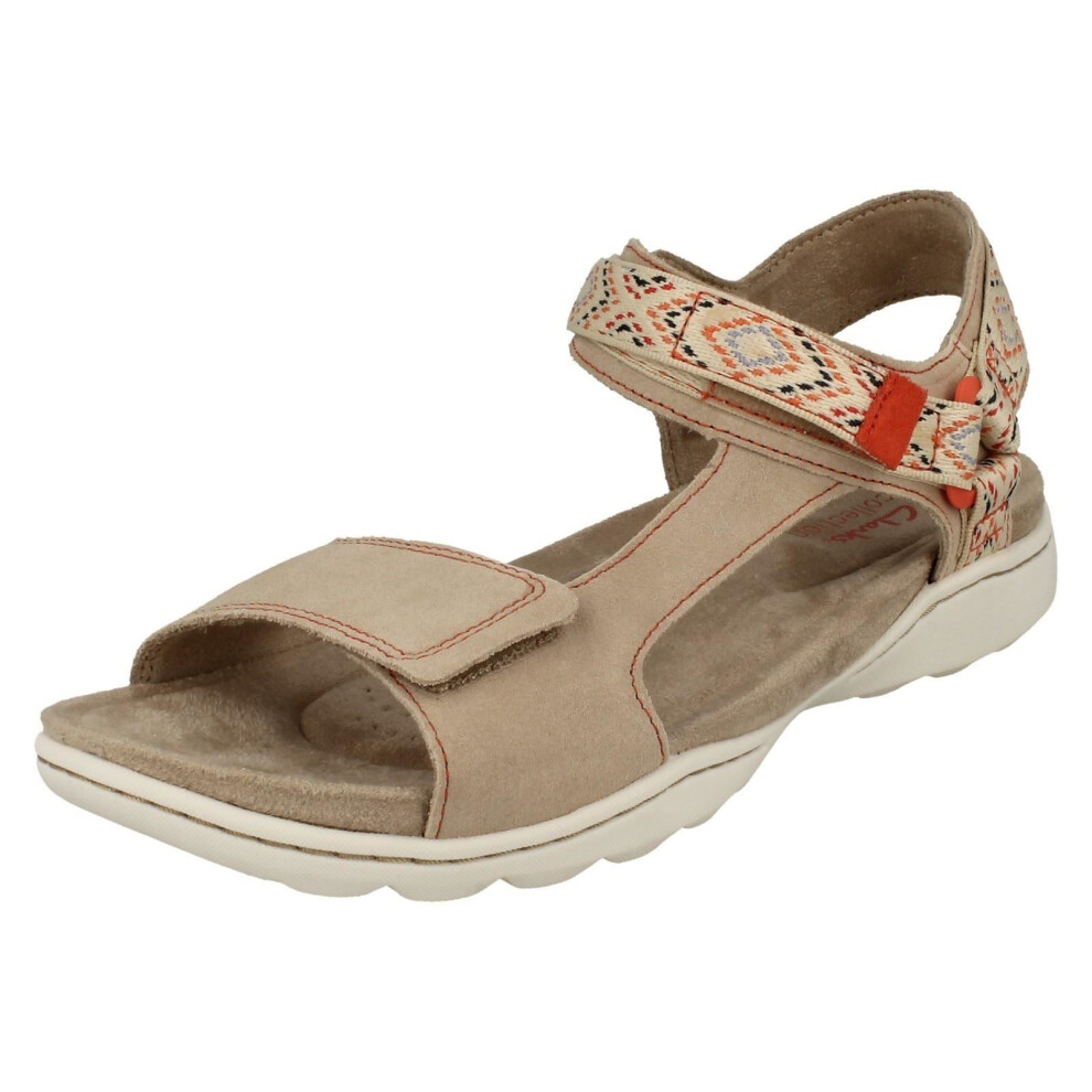 Clarks (Beige, Uk 7) Ladies Aztec Detailed Strappy Sandals - Amanda Step Cream