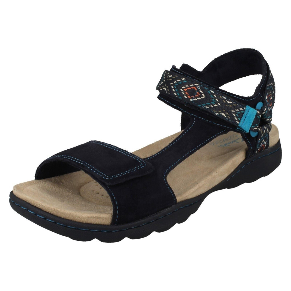 Clarks (Navy, Uk 5.5) Ladies Aztec Detailed Strappy Sandals - Amanda Step Blue