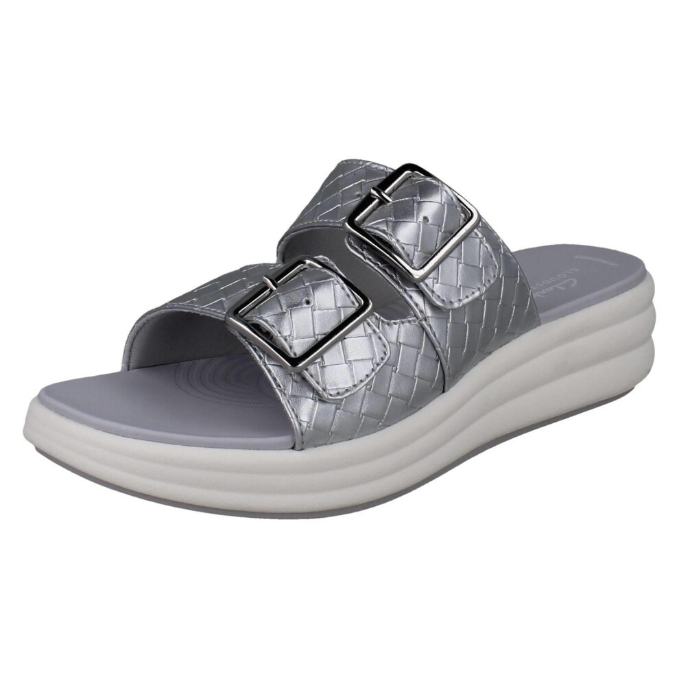 Clarks (Silver, Uk 3) Ladies Cloudsteppers Woven Mule Sandals - Drift Buckle