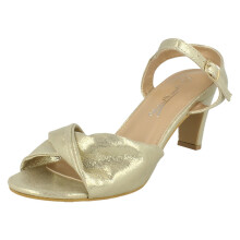 (Gold, UK 7) Ladies Anne Michelle Mid Heel Casual Wide Fit Sandals F12111