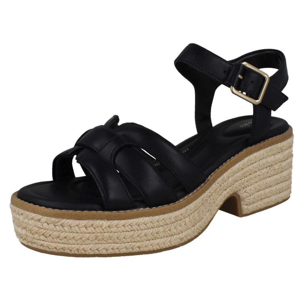 Clarks (, Uk 5.5) Ladies Platform Wedge Sandals C- Oledale Strap Black