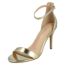 (Gold, UK 3) Ladies Anne Michelle High Heeled Wide Fit Evening Sandals F12109