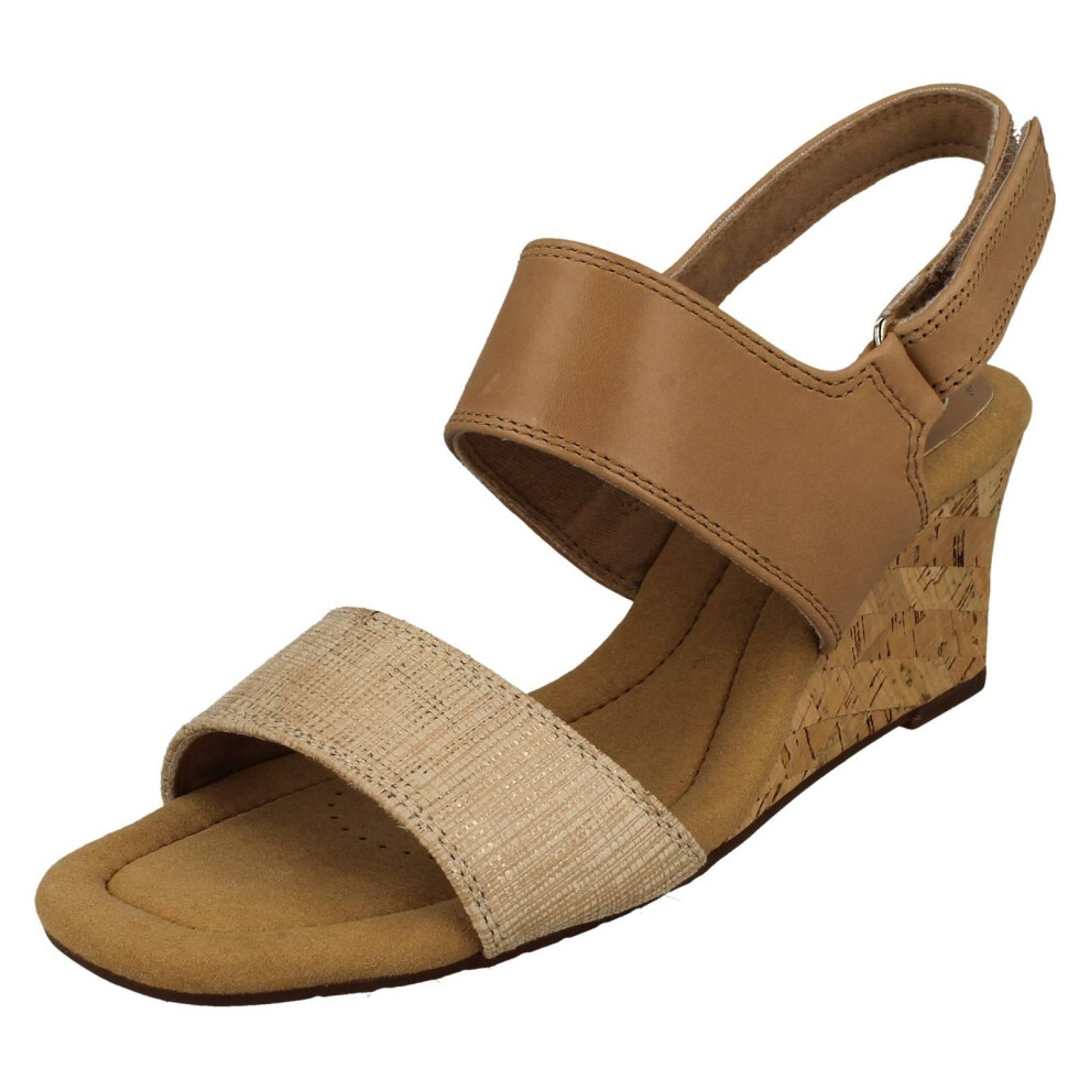 Clarks (Beige, Uk 5.5) Ladies Wedge Heeled Strappy Sandals - Kyarra Faye Cream