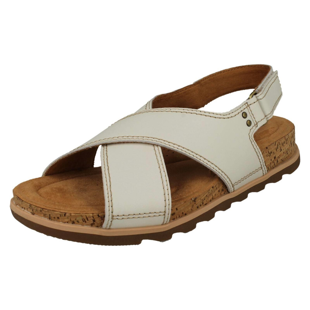 Clarks (, Uk 5.5) Ladies Cross Detailed Slingback Wedge Sandals - Yacht Cross White