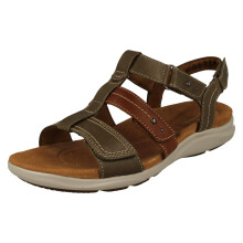 (Khaki, UK 6.5) Ladies Clarks Contour Cushion Strappy Sandals - Kitly Step