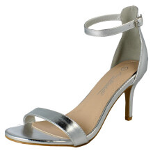 (Silver, UK 3) Ladies Anne Michelle High Heeled Buckle Ankle Strap Evening Sandals F12108