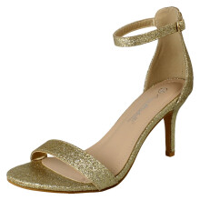 (Gold, UK 7) Ladies Anne Michelle High Heeled Buckle Ankle Strap Evening Sandals F12108