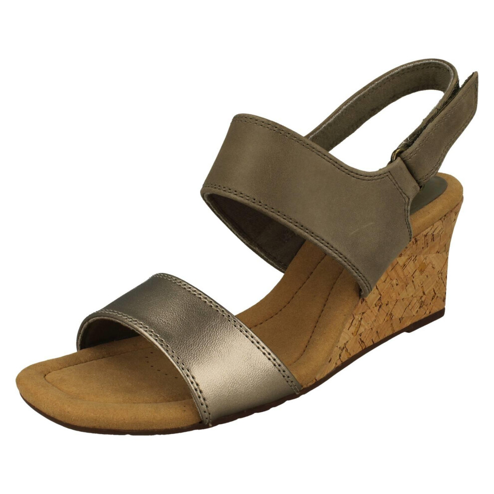 Clarks (Khaki, Uk 7) Ladies Wedge Heeled Strappy Sandals - Kyarra Faye