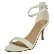 (White, UK 3) Ladies Anne Michelle High Heeled Buckle Ankle Strap Evening Sandals F12108