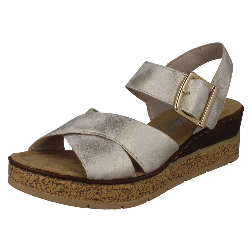 Rieker (Beige, Uk 5) Ladies Cross Over Wedge Sandals 63795
