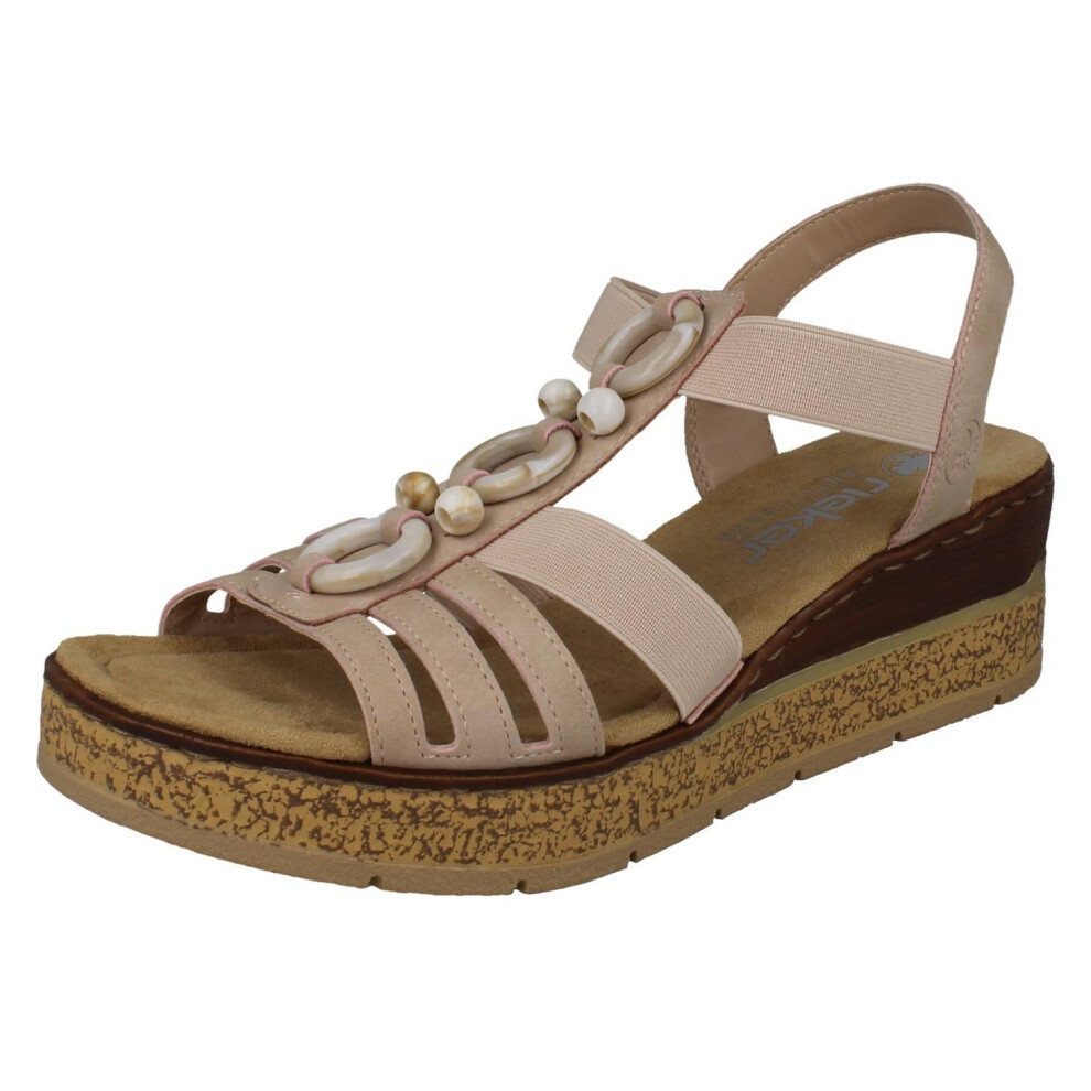 Rieker (, Uk 6) Ladies Beaded Wedge Sandals 63778 Pink