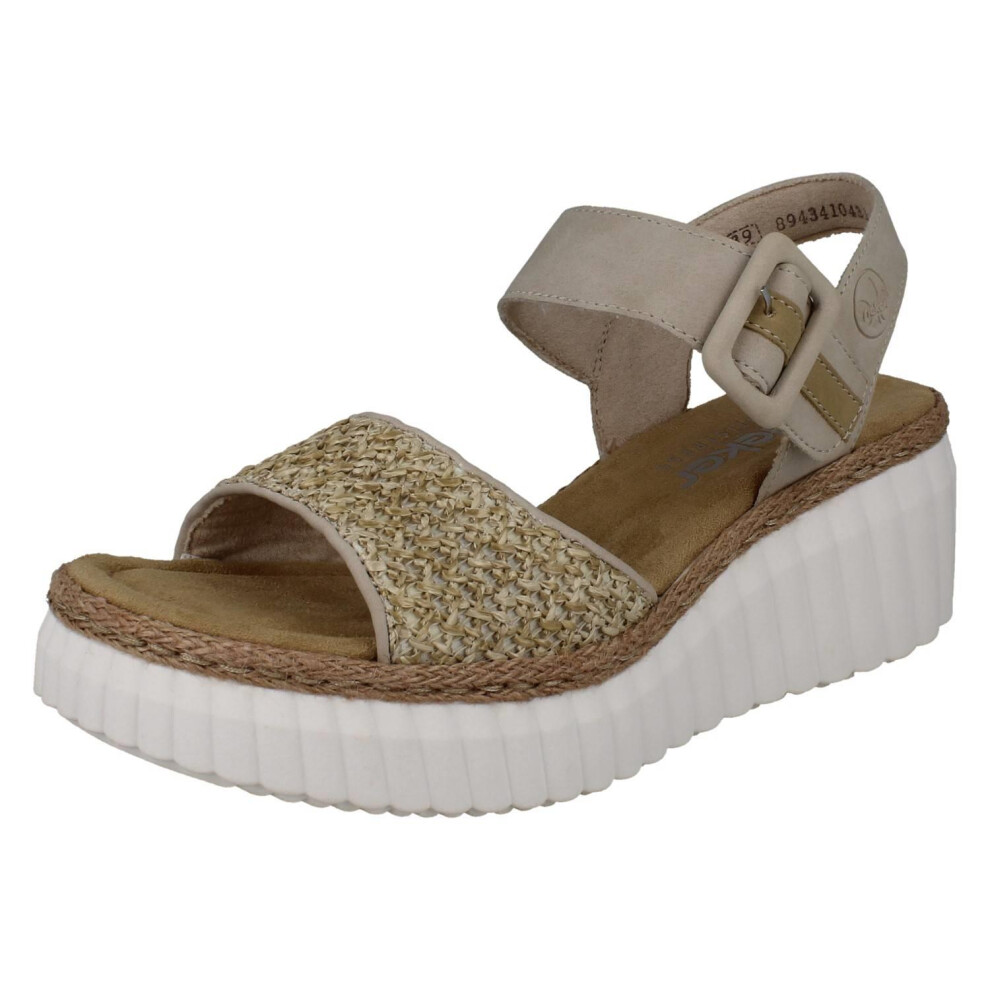 Rieker (Beige, Uk 6.5) Ladies Wedge Sandals 69176 Cream