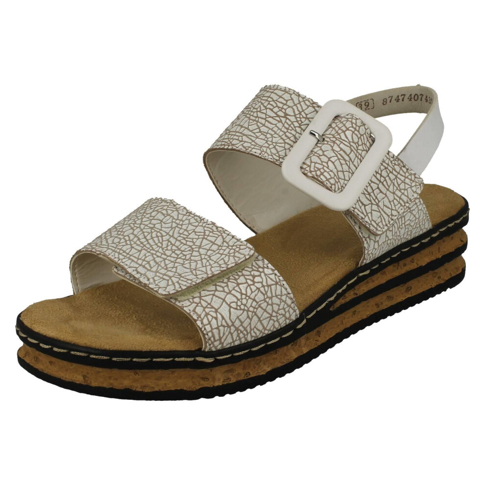 Rieker (White, Uk 5) Ladies Buckle Detailed Adjustable Wedge Heeled Sandals 62950