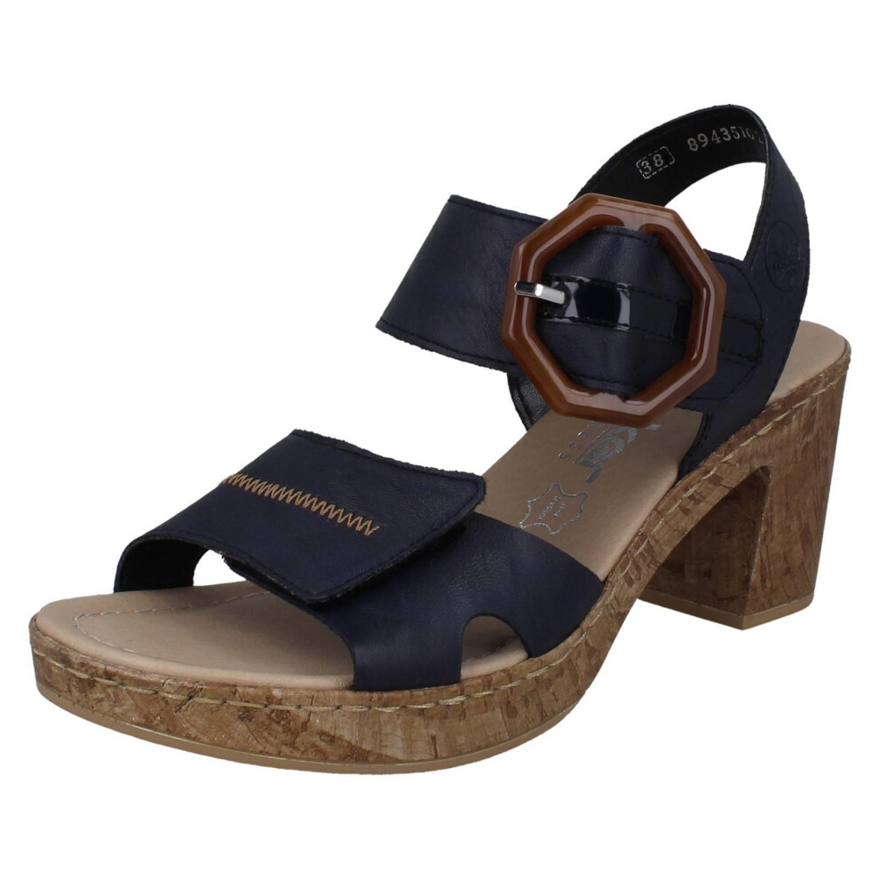 Rieker (Blue, Uk 7.5) Ladies Block Heeled Sandal 66876