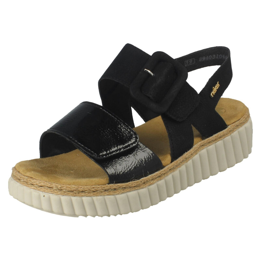 Rieker (Black, Uk 5) Ladies Extra Wide Fit Buckle Detailed Summer Sandals 69260