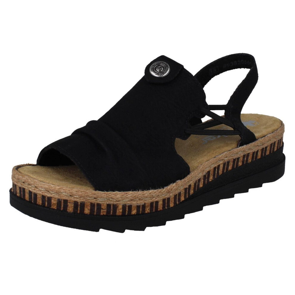 Rieker (, Uk 8) Ladies Slingback Wedge Sandals V7972 Black