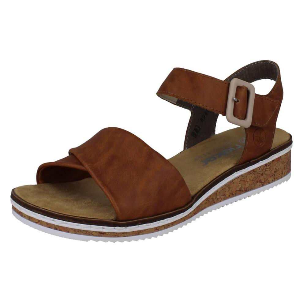 Rieker (, Uk 5) Ladies Strappy Crossover Wedge Sandals V3691 Brown