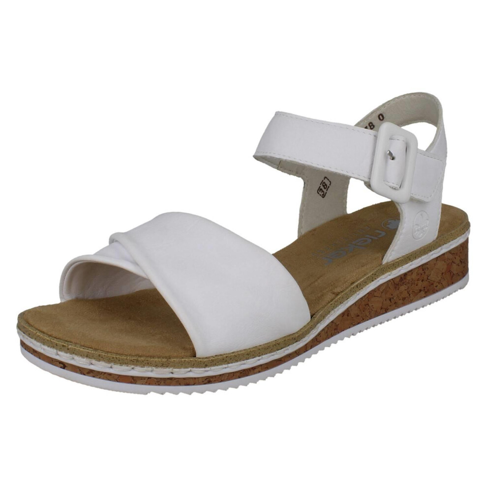 Rieker (, Uk 6) Ladies Strappy Crossover Wedge Sandals V3691 White