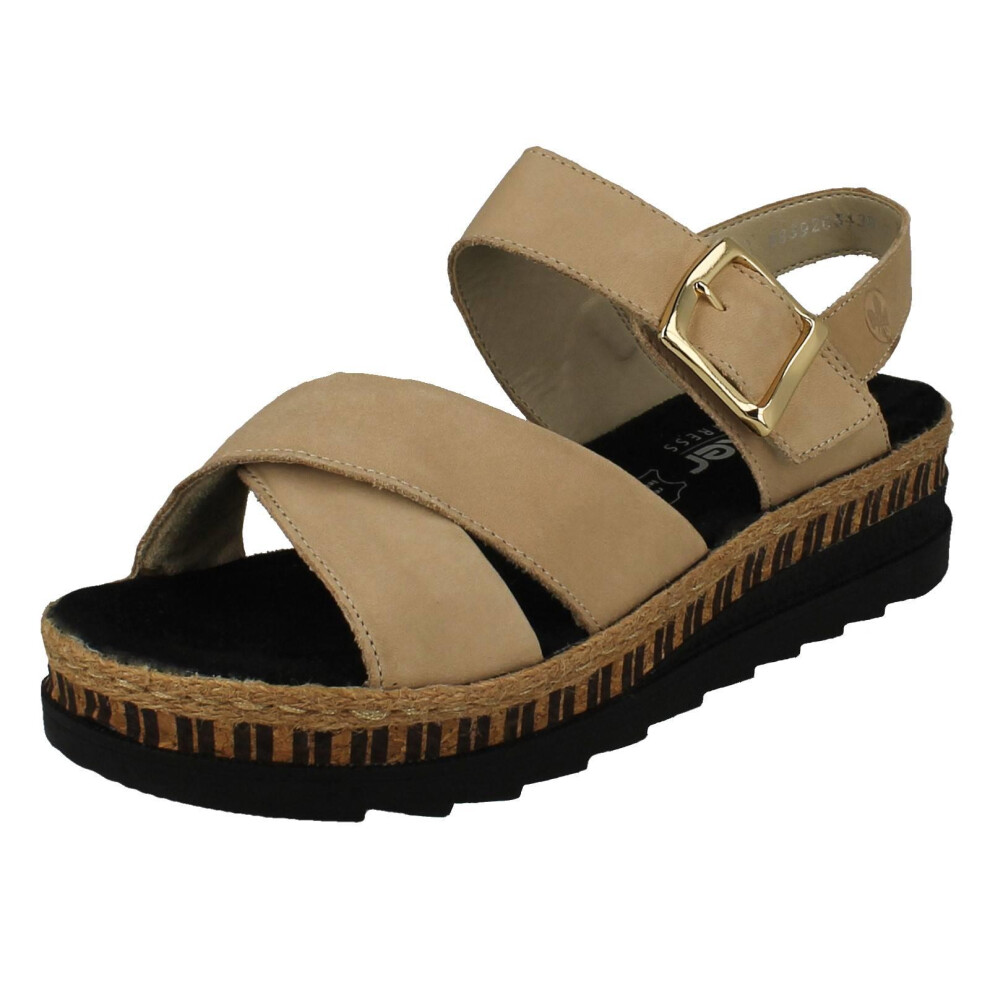 Rieker (Beige, Uk 7.5) Womens Hook And Loop Sandals V7951