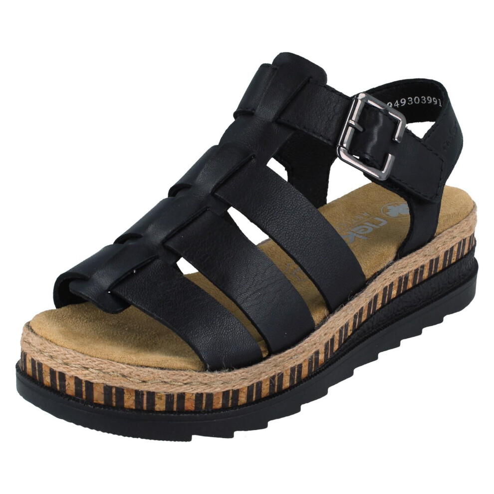 Rieker (, Uk 8) Ladies Strappy Sandals V7904 Black