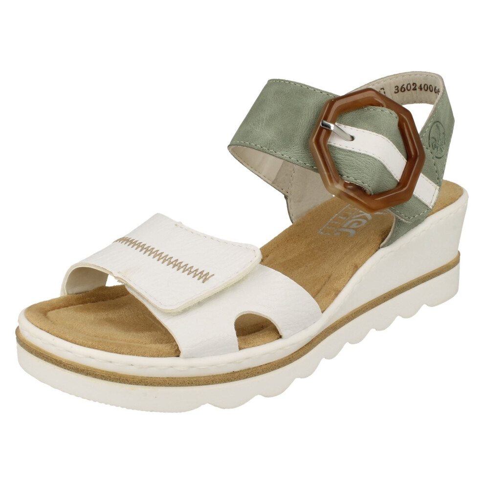 Rieker (, Uk 6.5) Ladies Buckle Detailed Wedge Heeled Sandals 67476 Green