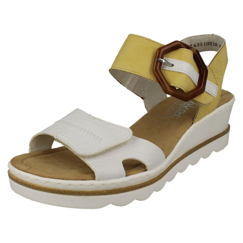 Rieker (Yellow, Uk 8) Ladies Buckle Detailed Wedge Heeled Sandals 67476