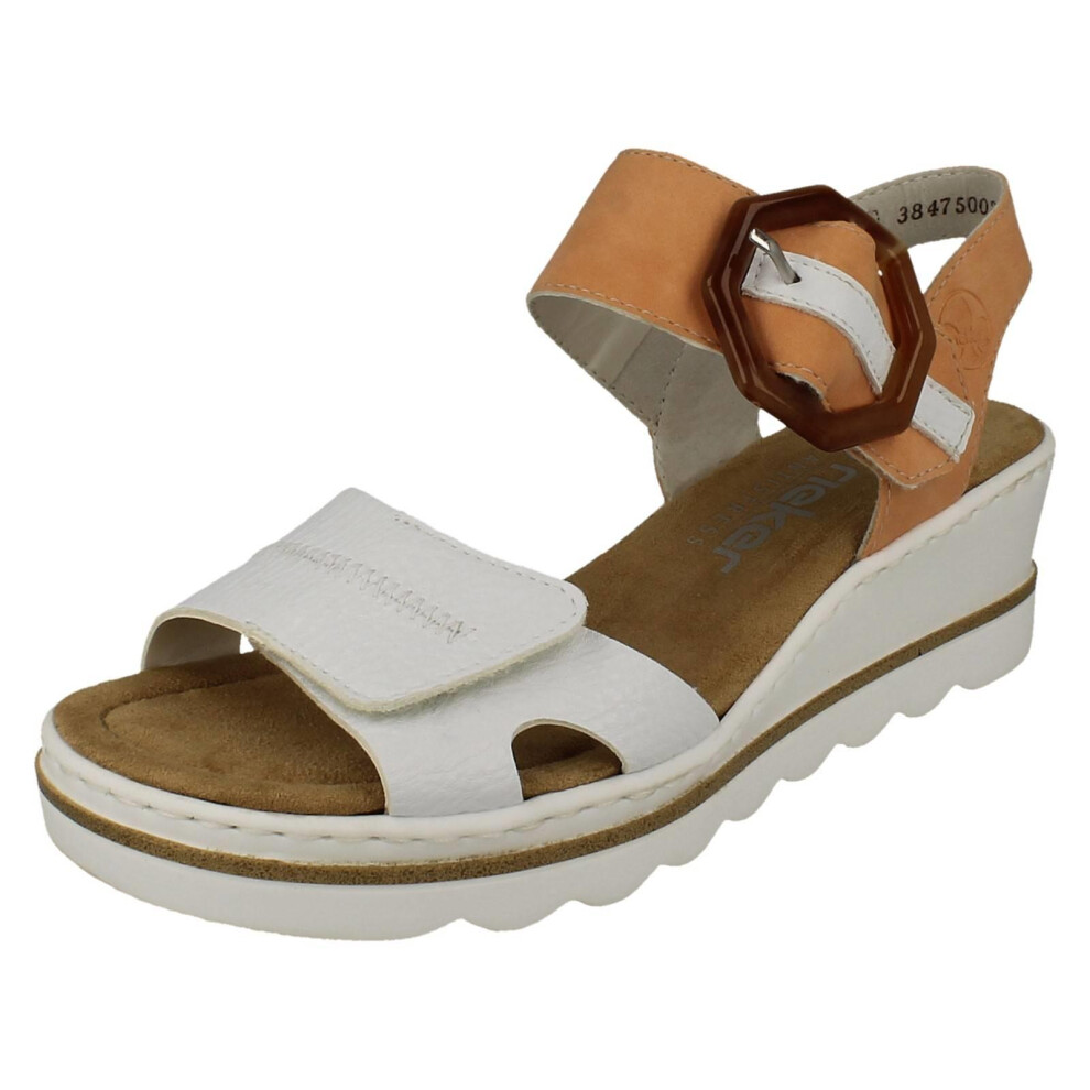 Rieker (White, Uk 7.5) Ladies Buckle Detailed Wedge Heeled Sandals 67476