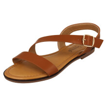 (Tan, UK 6) Ladies Savannah Flat Y Strap Mule Sandal with Buckle F00443