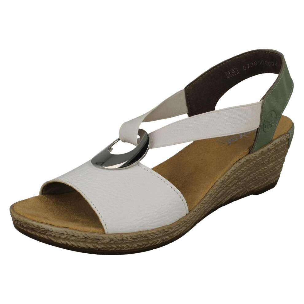 Rieker (, Uk 7.5) Ladies Wedge Heeled Sandals 624H6 White