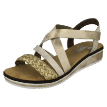 (Gold, UK 3.5) Ladies Rieker Wedge Heeled Sandals V3663