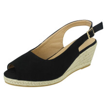 (Black, UK 3) Ladies Savannah Wide Fit Wedges F2295