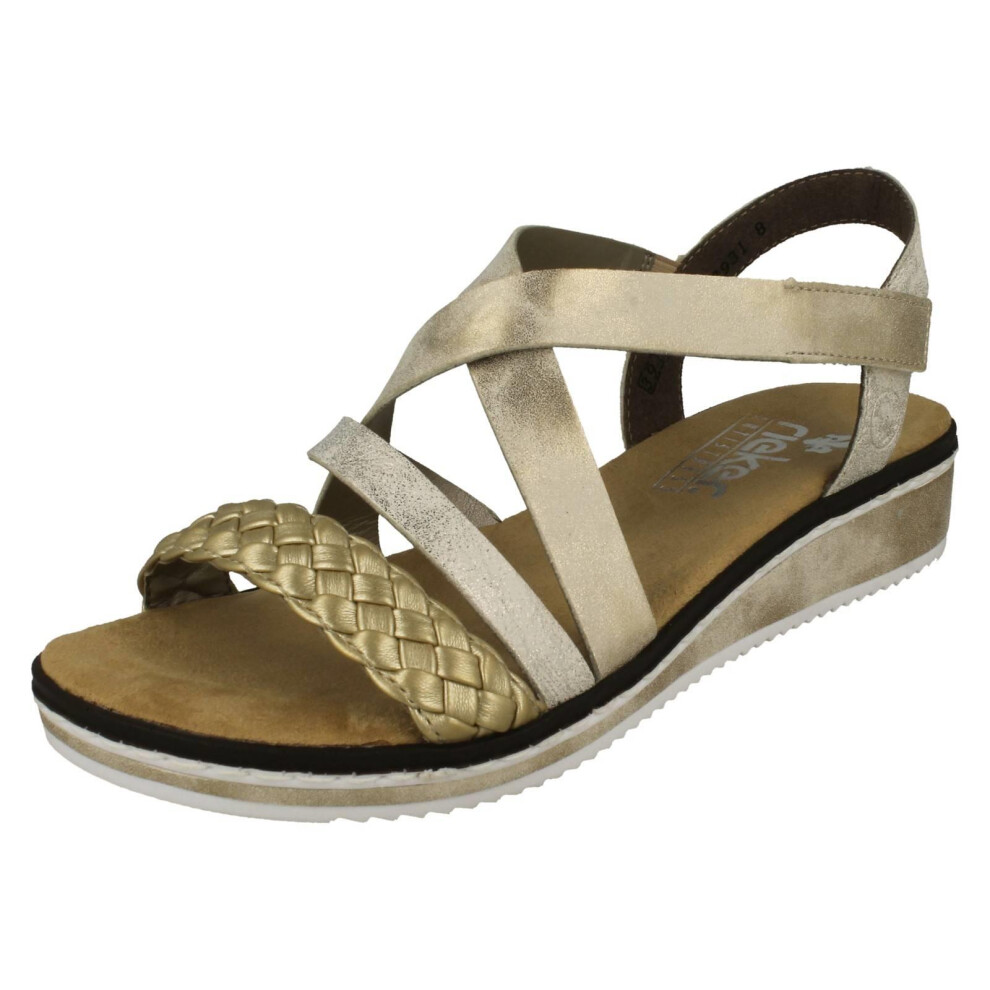 Rieker (Gold, Uk 7.5) Ladies Wedge Heeled Sandals V3663