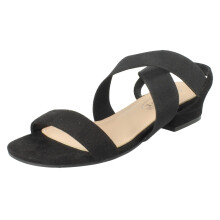 (Black, UK 6) Ladies Spot On Slip On Cross Strap Low Heel Smart Sandals F12082