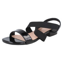 (Black, UK 8) Ladies Spot On Slip On Cross Strap Low Heel Smart Sandals F12082