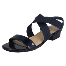 (Navy, UK 7) Ladies Spot On Slip On Cross Strap Low Heel Smart Sandals F12082