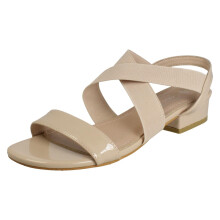(Nude, UK 5) Ladies Spot On Slip On Cross Strap Low Heel Smart Sandals F12082