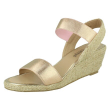 (Rose Gold, UK 9) Ladies Savannah Elasticated Strap Wedge Heeled Sandals F2301