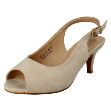 (Natural, UK 7) Ladies Spot On Peep Toe Buckle Sling Wide Fitting Sandals F12045