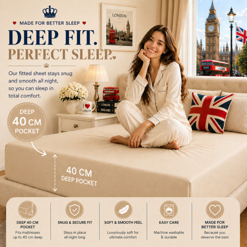 (Cream, Double) Fitted Sheet 40cm Extra Deep Single Double King Size Bed Sheets UK Soft Microfiber Wrinkle Resistant Easy Care