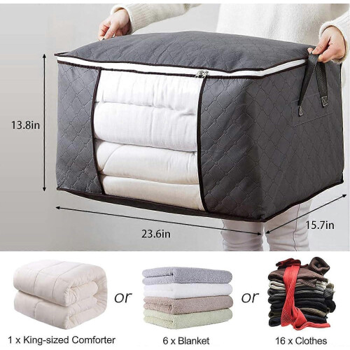 Large Clothes Storage Bag, 4-Pack Closet Organizers compatible Quilts, Blankets, Bedding, Foldable 1