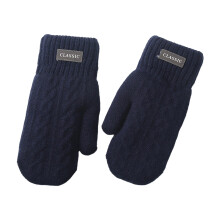 Men Knitted Winter Gloves Fleeces Lined Thermals-Navy Blue