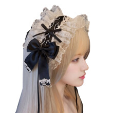 Bows Lace Headdress Lolitas Ruffle Lace Headband-black white