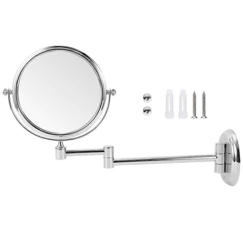 Home Bathroom Copper Makeup Mirror Wall Mounted Double Sided Folding Makeup Vanity Mirror Bright Silver Round Base 6 Inch