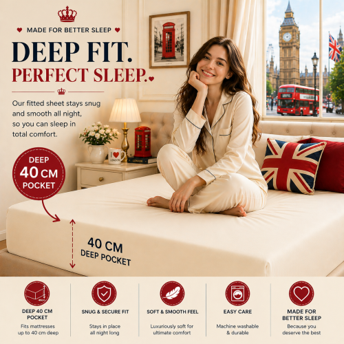 (Cream, King) Fitted Sheet 40cm Extra Deep Single Double King Size Bed Sheets UK Soft Microfiber Wrinkle Resistant Easy Care